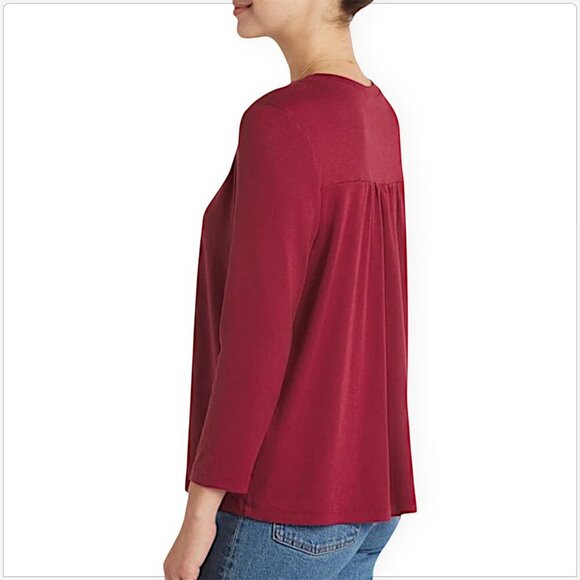 Michael Stars Shelby Red 3/4 Sleeve Knit Top Ultra Rib Ruched Shoulder NWT New S - Picture 2 of 7